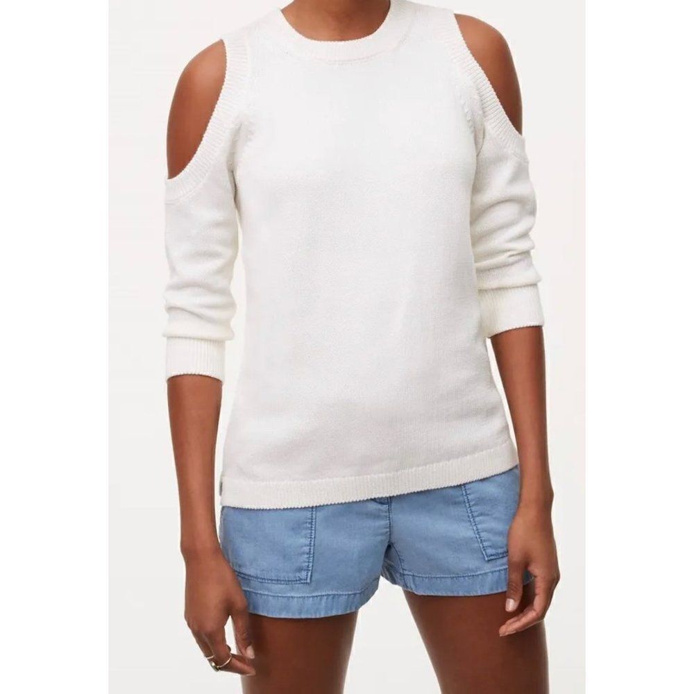 LOFT Ann Taylor Cream Cold Shoulder Sweater Size S NWT
